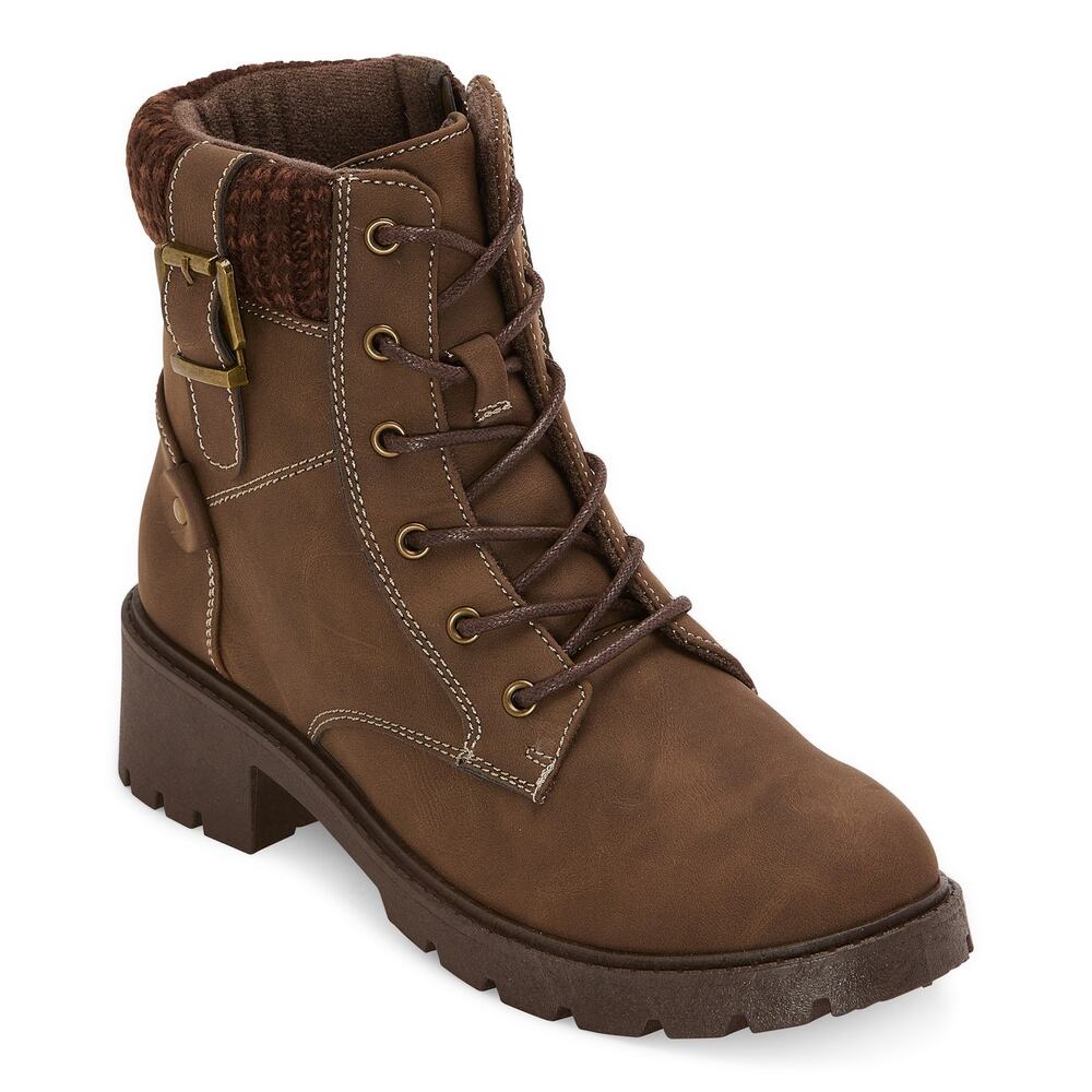 NEW! Pop Womens Vega Block Heel Booties 7.5M Brown Smooth